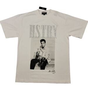 HSTRY by Nas Elvis Rhinestone Graphic Tee White Small NWT Hip Hop Streetwear 750